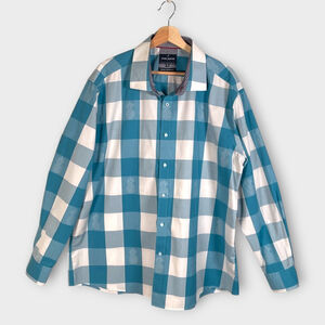 Daniel Hechter Paris Shirt XXL Long Sleeve Blue Check Pineapple 100% Cotton EUC